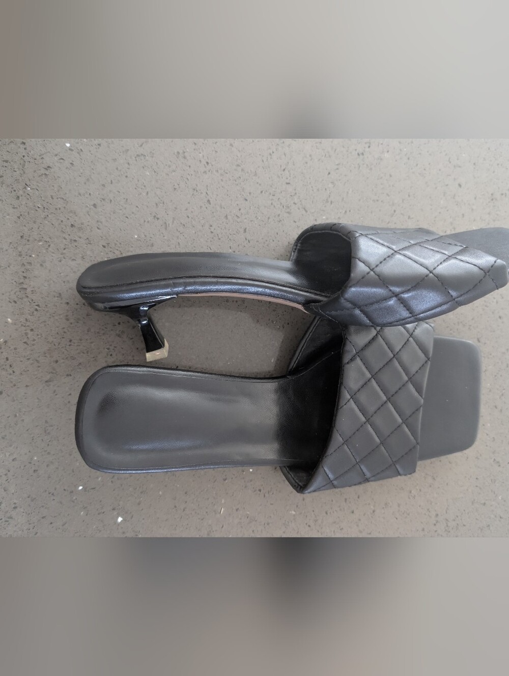 Black Quilted Slide Sandals - Square Toe Slip-On Size 44 Or 12 ¹/² - Picture 8 of 9